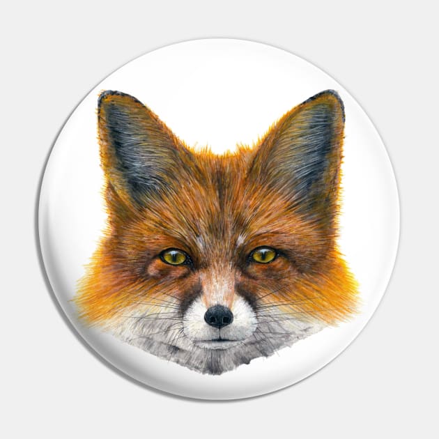 Fox face - Painting in acrylic Pin by seanfleming