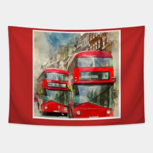 Double Decker Bus Watercolor Tapestry