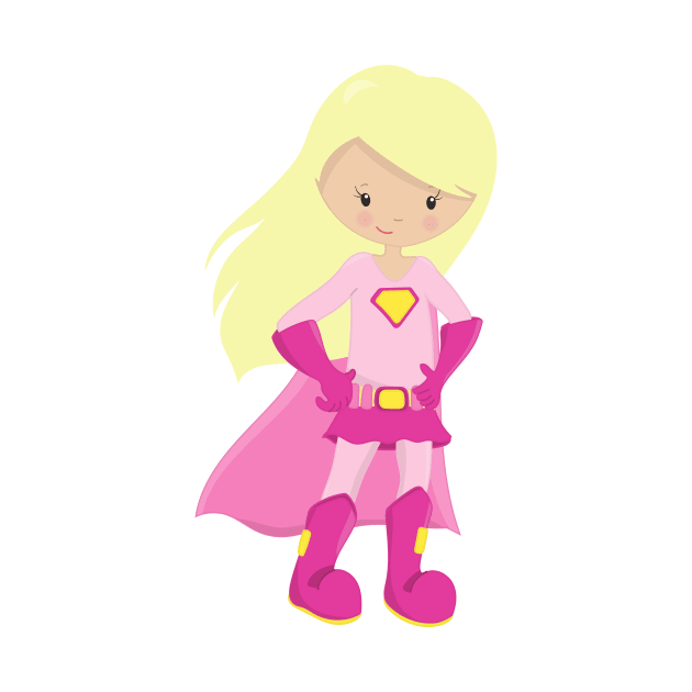 Superhero Girl, Blonde Hair, Cute Girl, Pink Cape by Jelena Dunčević