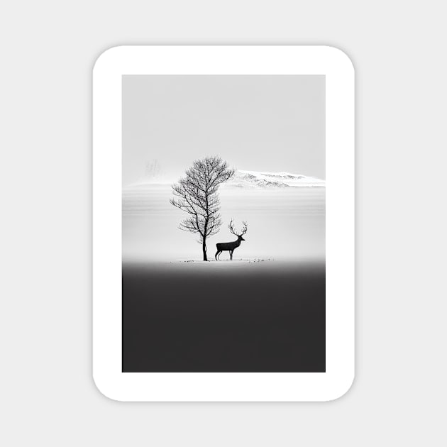 Nordic Winter Reindeer Minimalist Art Print Magnet by Abili-Tees