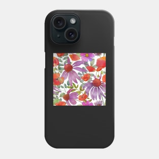 Colorful summer Dasy and Poppy flowers.Vibrant watercolor flowers print Phone Case