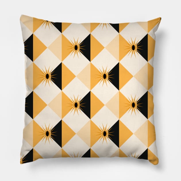 Atomic Sunburst Blocks Gold Pillow by Pinkdeer