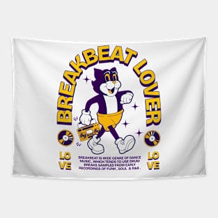 BREAKBEAT  - Lover Cat retro mascot (purple/gold) Tapestry