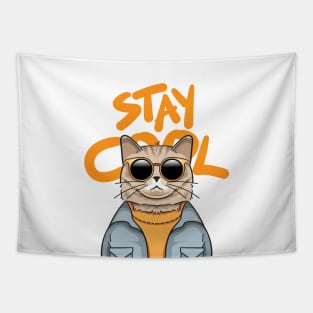 Illustration of a cool cat with a jacket and glasses Tapestry