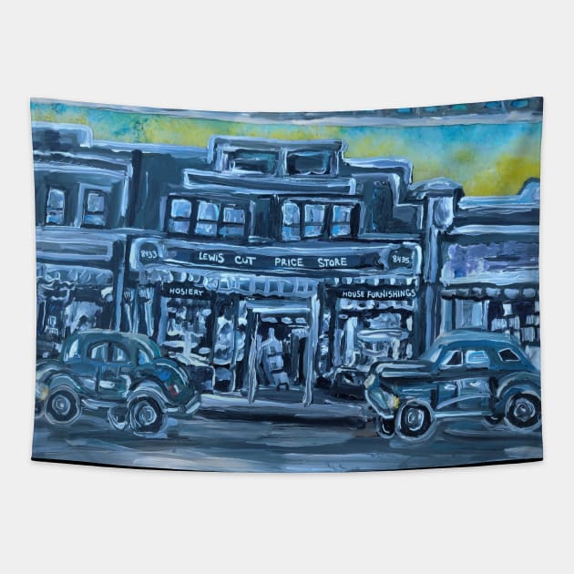 1940s Woodhaven Queens Mom and Pop Shops Tapestry by Art by Deborah Camp