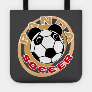 Panda soccer head of a cute panda in the shape of a soccer ball on the background of an orange circle for sports lovers orange and red letters with white borders Tote