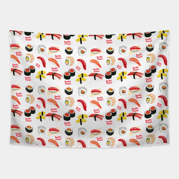 Sushi Time Overload Pattern Tapestry by Bubbly Tea