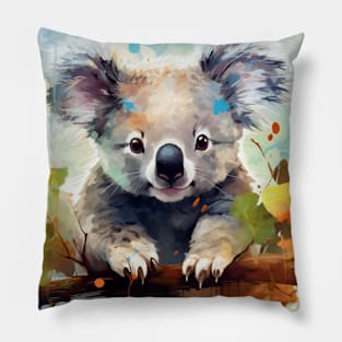 Cute Koala Portrait Watercolor Style Pillow