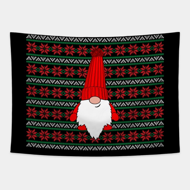 Krimbles Cheeky Festive Gonk Holiday Gnome Poinsettia Ugly Christmas Sweater Tapestry by Krimbles