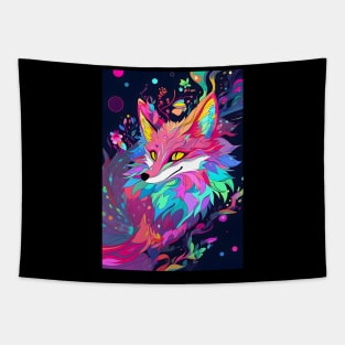 Magic Fox in Rainbow Magical Forest Tapestry