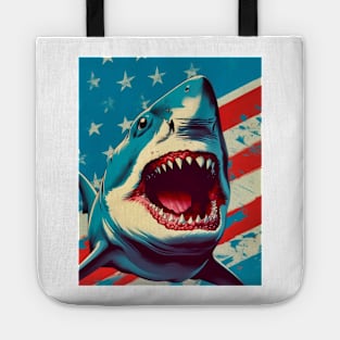 American Flag Patriotism and Freedom Great White Shark Tote