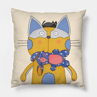 Cat Goof With Stuffed Toy Rabbit with Pet Mini Black Cat Pillow