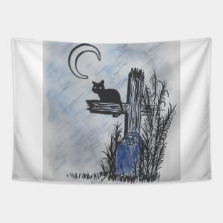 Cat in a Cemetery Tapestry