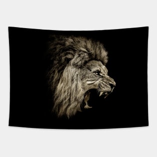 Courageous King: Lion's Fearless Spirit Embodied on Graphic Tee Tapestry