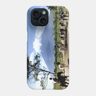 Colorized Vintage Photo of Cattle Drive past San Miguel Volcano Phone Case