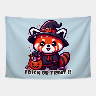 Red Panda halloween holding bag of candy Tapestry