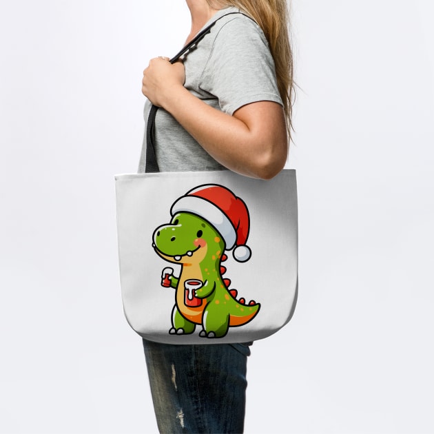 Cute Dino Santa Hat Xmas Cartoon Christmas Dinosaur by Frank Ring