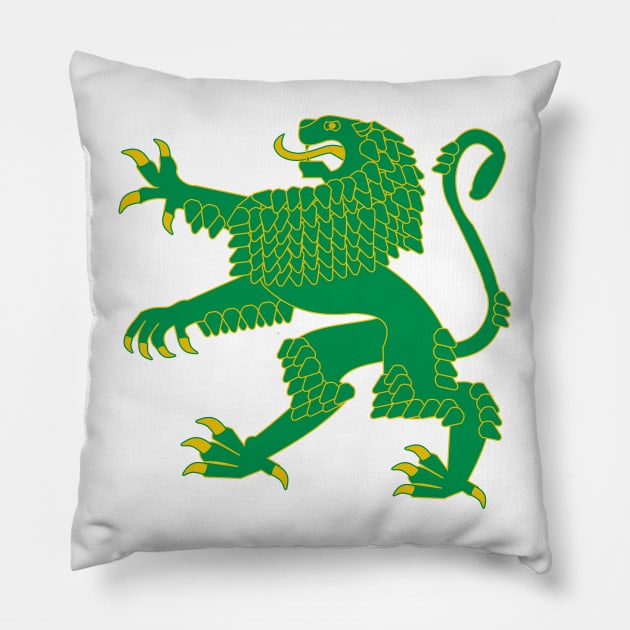 Heraldic Rampant Lion (Green) Pillow by PabloDeChenez