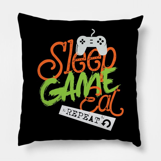 Eat Sleep Game Repeat Pillow by worshiptee