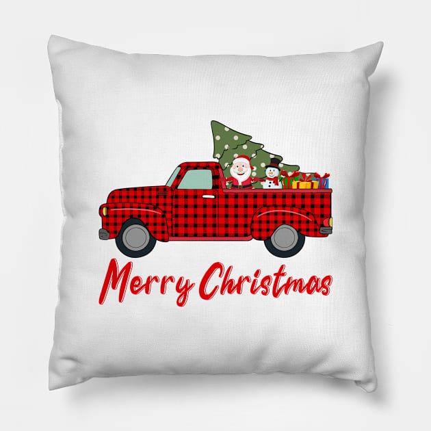 Merry Christmas Funny Buffalo Plaid Truck Pillow by DragonTees