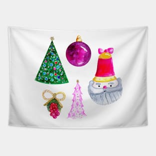 Santa Claus Ornaments and Christmas Trees Tapestry