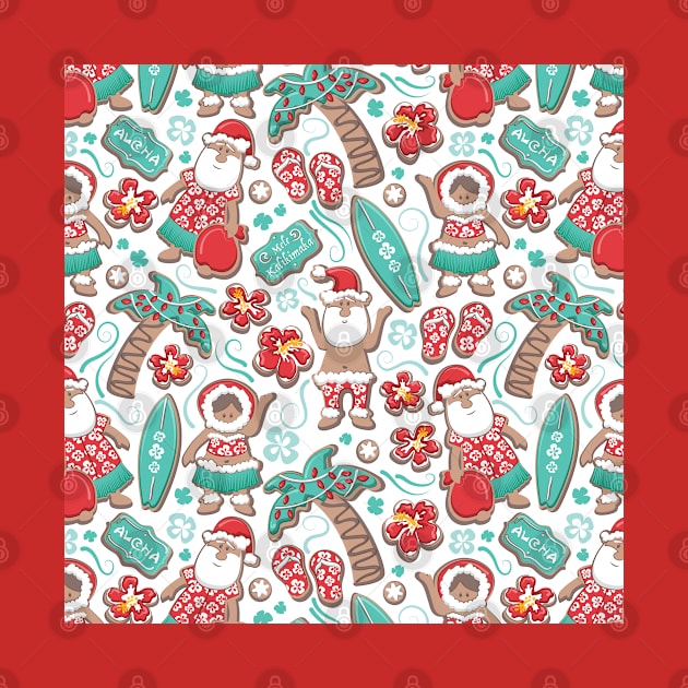 Mele Kalikimaka Hawaiian Christmas gingerbread cookies // pattern // white background by SelmaCardoso