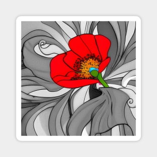 70s Style Red Poppy Flower Digital Abstract (MD23Mrl019b) Magnet