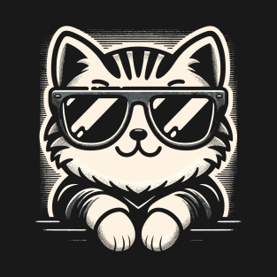 Retro Cat in Sunglasses Novelty Funny Cat T-Shirt