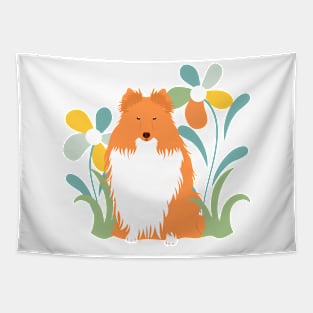 Shetland Sheepdog and Flower Tapestry