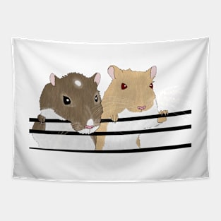 Two cute gerbils holding on to cage bars Tapestry