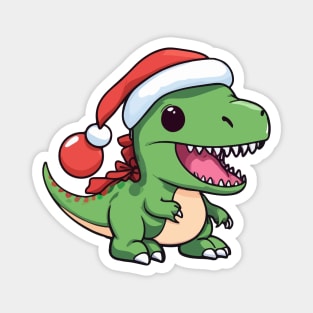 Kawaii T-Rex Dinosaur in Christmas Hat - Perfect for Dino Lovers Magnet