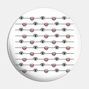 Funky Graphic Lips and Eyes Pattern Black, Pink, White Pin