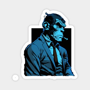 Mafia macaque in Anime Art Style Blue and Black Magnet