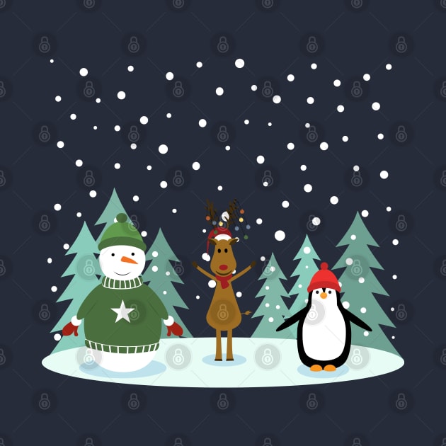 Christmas with snowman, reinder and penguin by grafart