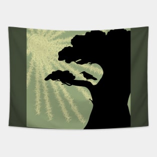 Raven in Winter Sun Duck Egg Tapestry