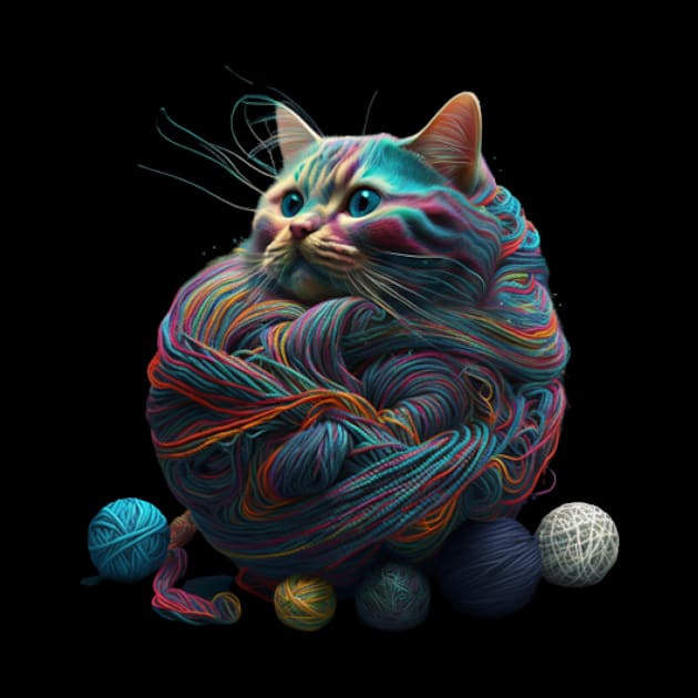 trippy yarn ball kitten 1 by Ginta Art Abstract 