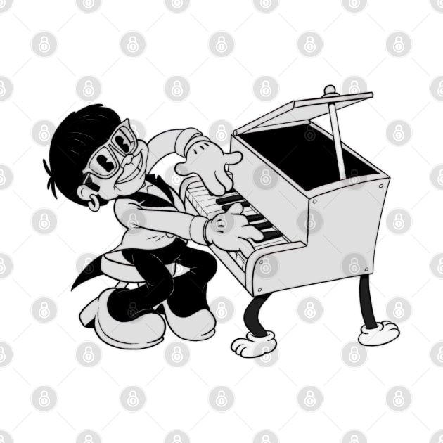 1930s rubberhose rockstar playing the piano by Kevcraven