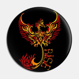 Rise up like a Phoenix from the ashes. Gold and Red Phoenix in a Tribal / Tattoo Art style Pin