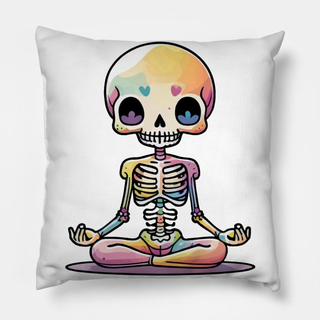 Cute Skeleton Yoga - Bony Bliss: The Adorable World of Skeleton Yoga. Pillow by teasignz