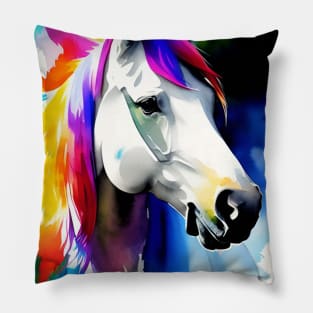 White horse head with colored mane Pillow