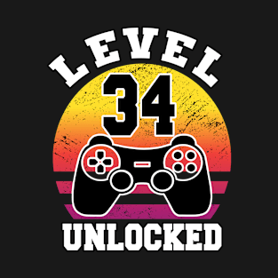 level 34 unlocked 34 Years Old retro 80s 34th Birthday gamer T-Shirt