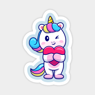 Cute Unicorn Holding Heart Cartoon Magnet