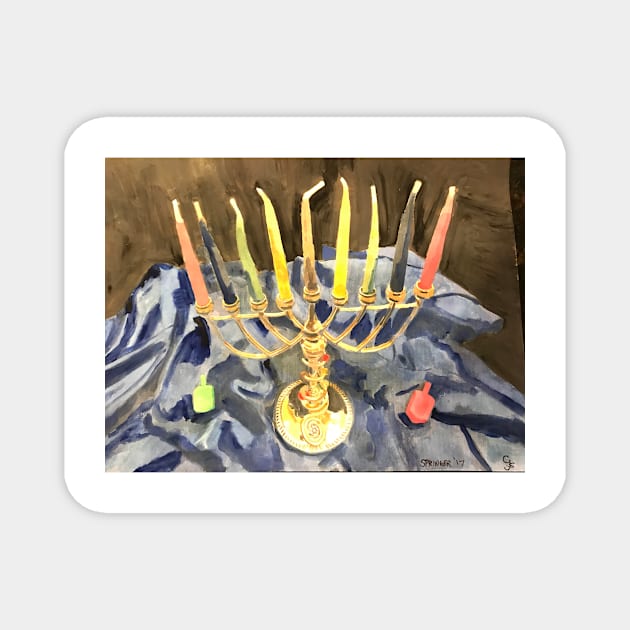 Menorah with Dreidels Magnet by gjspring