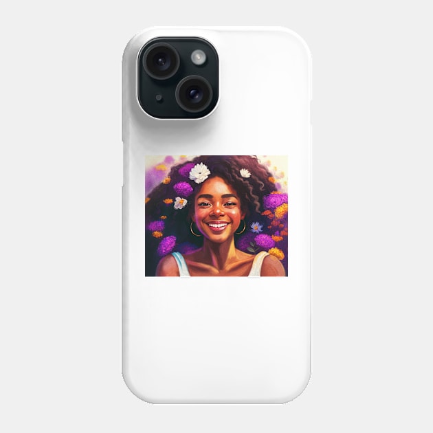 Afro girl happy portrait with flowers Phone Case by astronauticarte