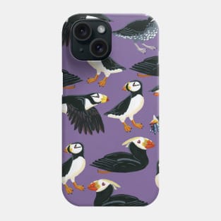 Gouache Purple Puffins Pattern Phone Case