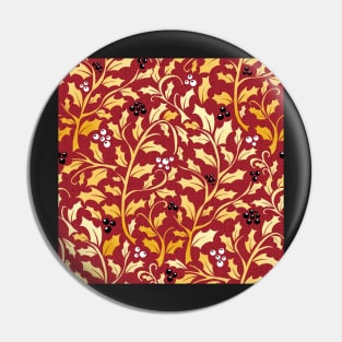 Red and Gold Christmas Holly leaves and berries pattern Pin