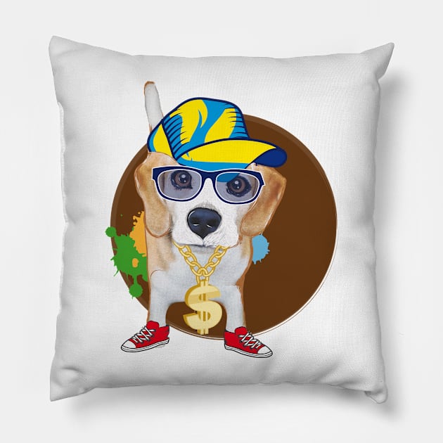 Beagle Hip Hop Pillow by Kisho