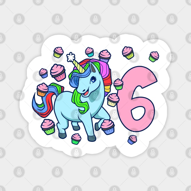 I am 6 with unicorn - girl birthday 6 years old Magnet by Modern Medieval Design