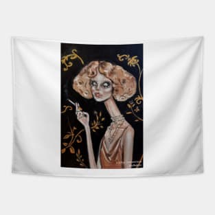 Gothic retro girl with big eyes smoking Tapestry