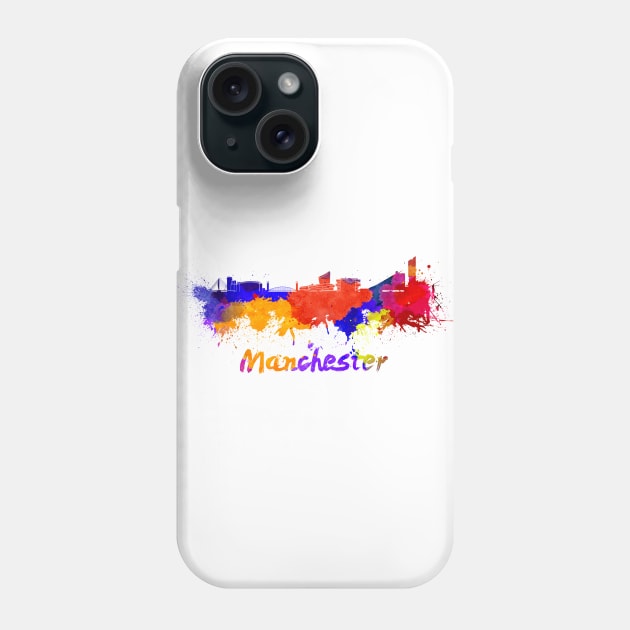 Manchester skyline in watercolor Phone Case by PaulrommerArt